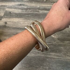 Gold Coil Stretch Bracelet Set Chunky Stackable Wrap Bangle Statement Cuff